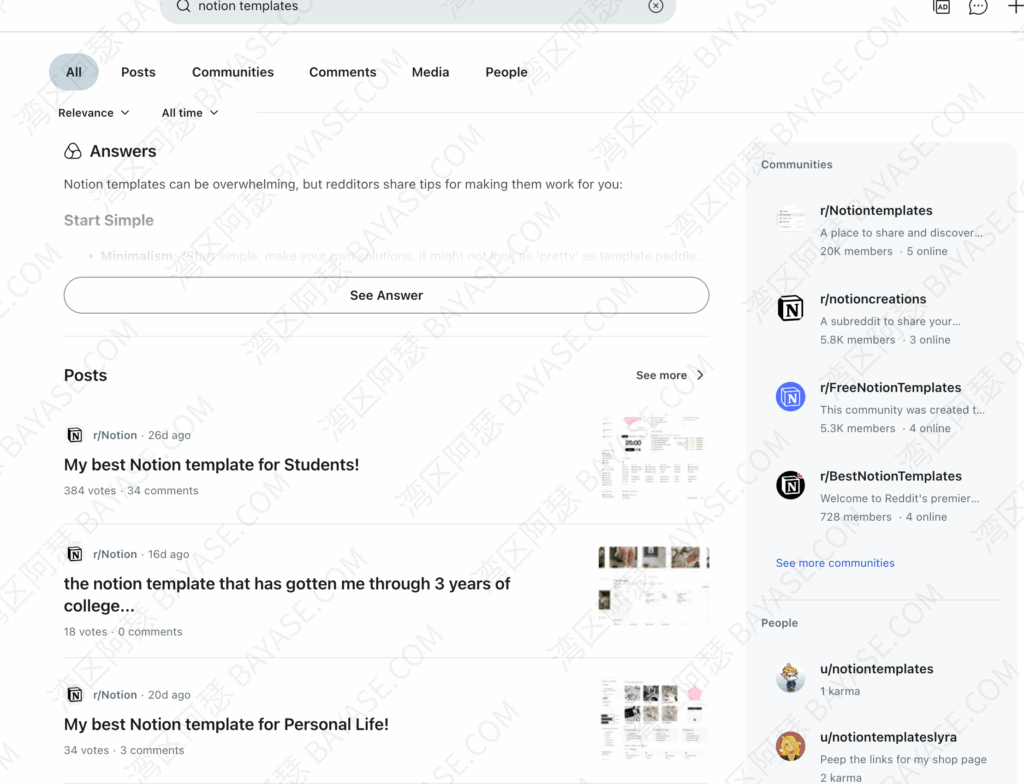 reddit上的notion模板推广