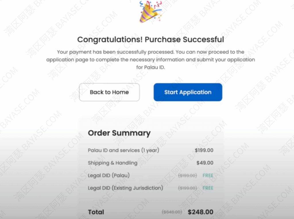 Palau ID payment successful – start application