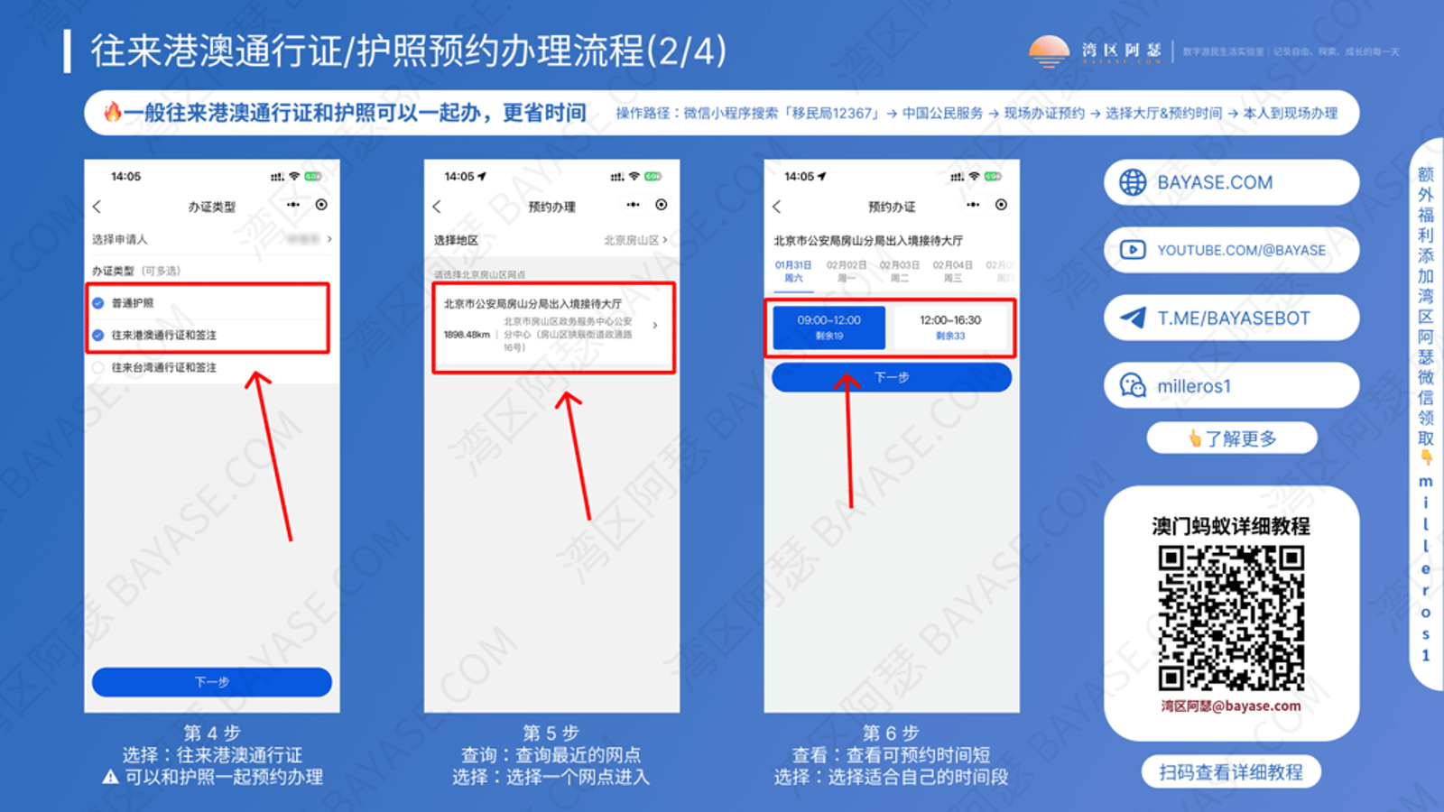 往来港澳通行证和护照网上预约办理时选择办事大厅及到场时间的详细流程说明