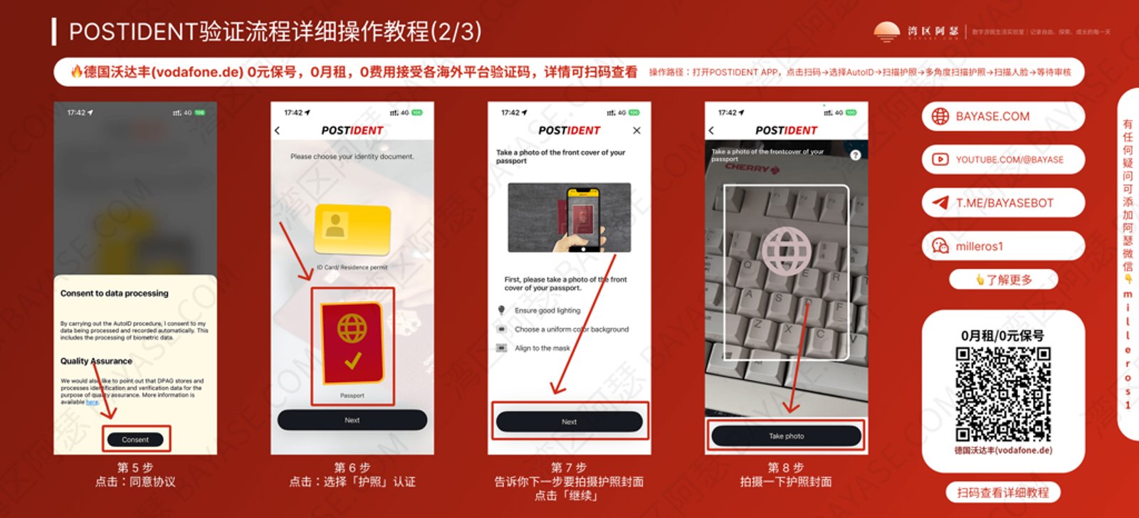 德国沃达丰eSIM申请详细教程，POSTIDENT的AutoID认证认证流程，扫描护照
