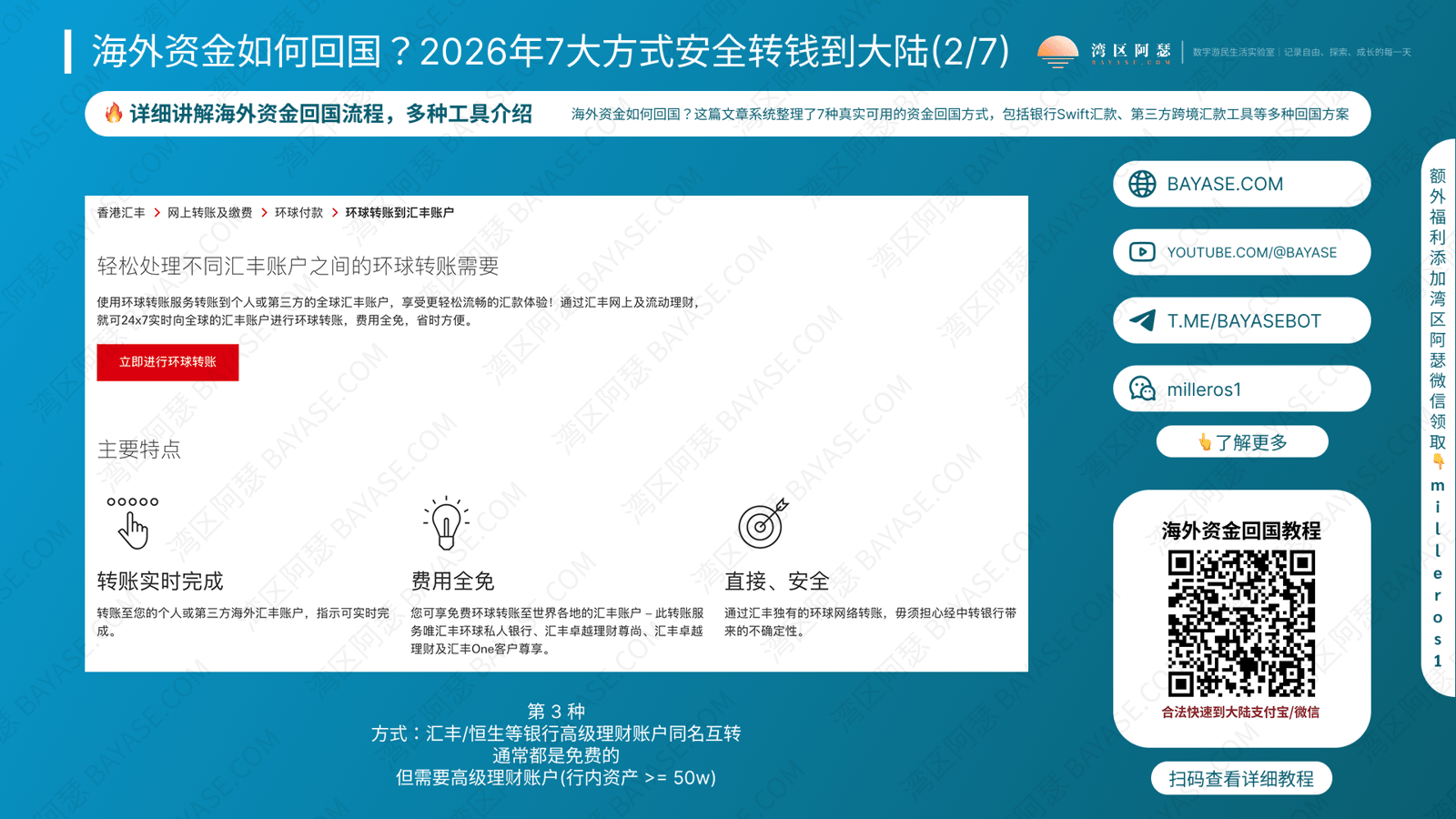 汇丰银行卓越理财、恒生银行优越理财用户免费全球同名互转