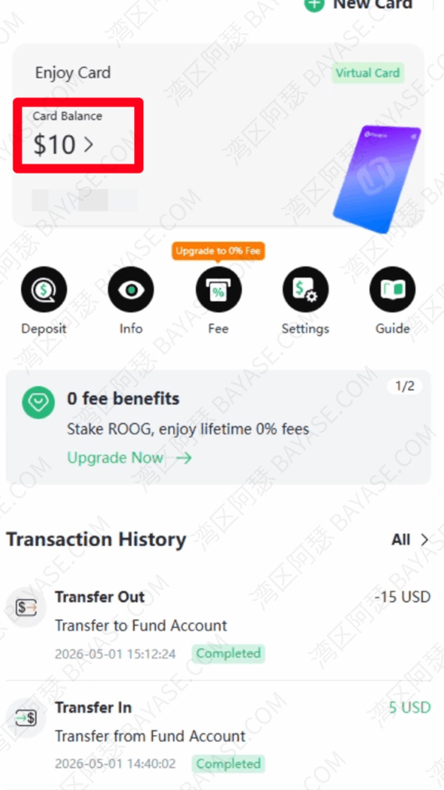 Roogoo free virtual card platform with $10 minimum top-up, zero card issuance fee, supporting online payments, ChatGPT subscription, and AI tools