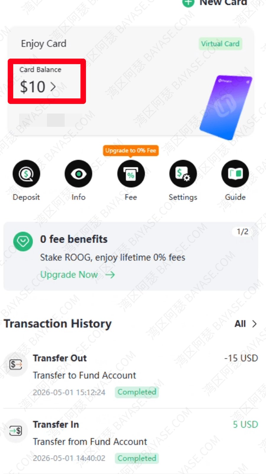 Roogoo free virtual card platform with $10 minimum top-up, zero card issuance fee, supporting online payments, ChatGPT subscription, and AI tools