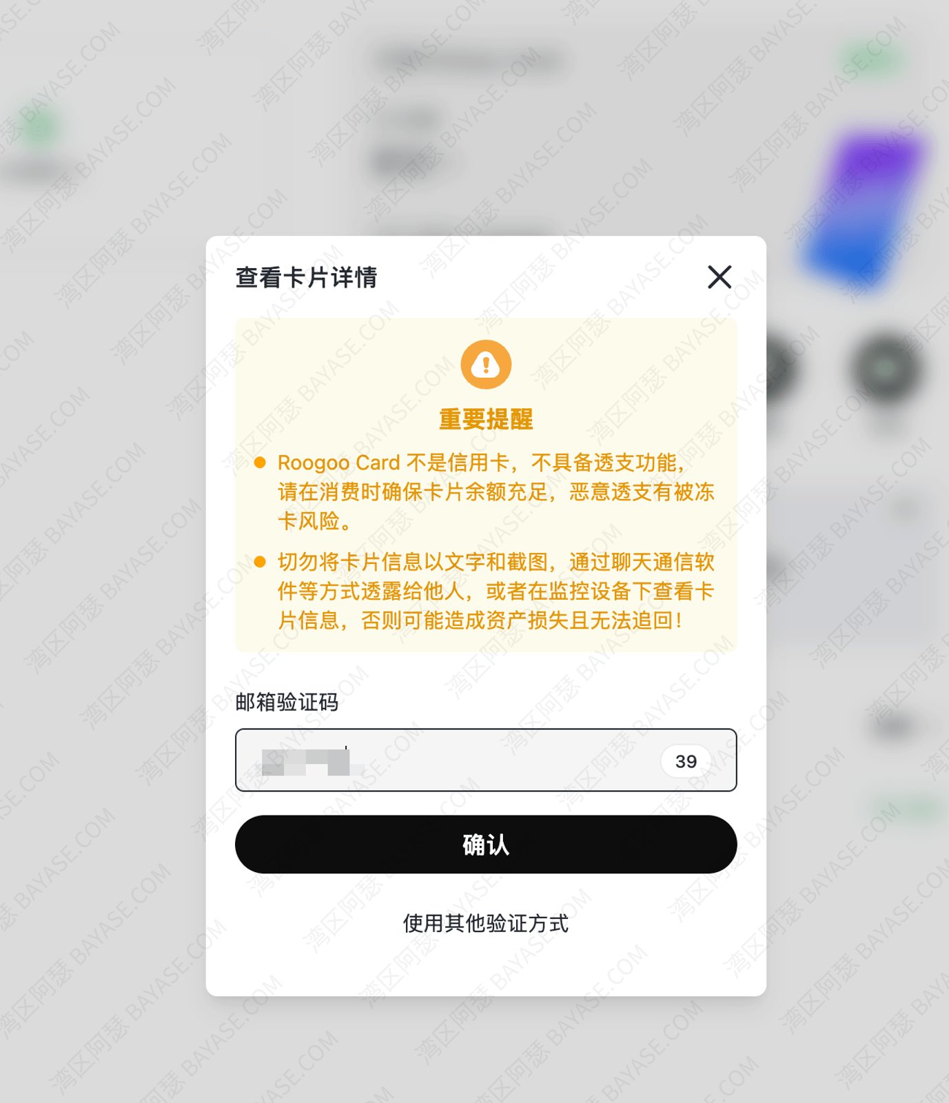 h5 roogoo查看卡片CVV,邮箱验证后输入验证码