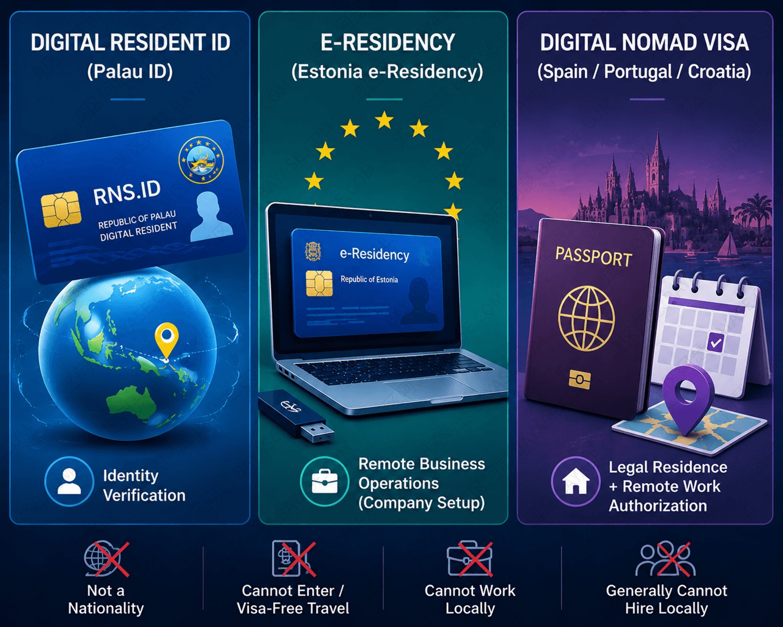 What are digital residency, e-Residency, and digital nomad visas — and how do they differ?