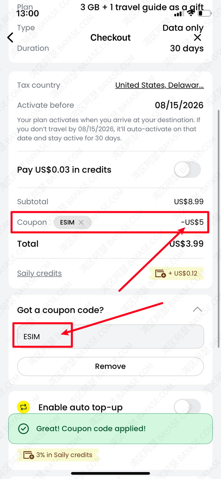 Saily eSIM affordable US eSIM number for account verification and number maintenance, $0.99/month
